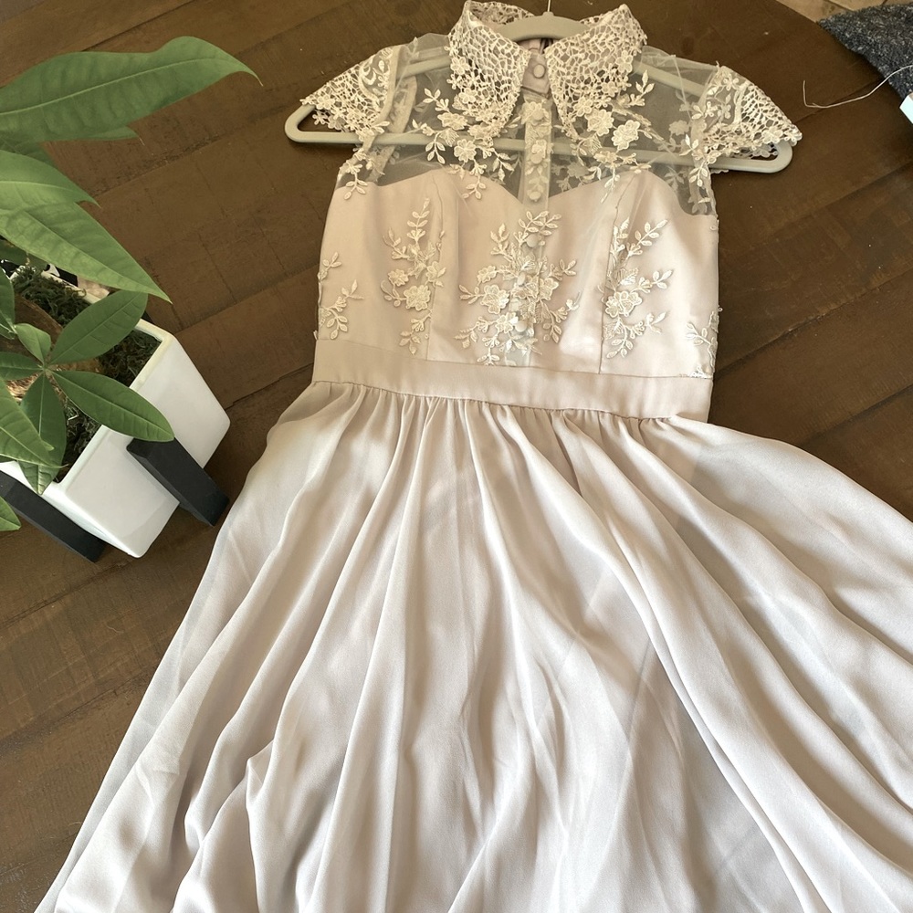 Dress with lace top, satin slip
